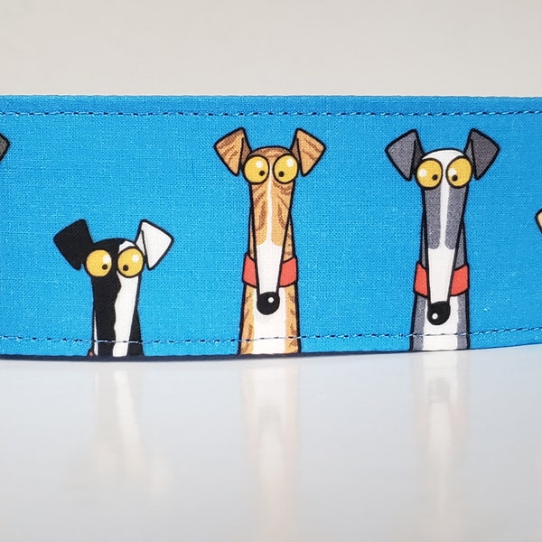 They Do Stare on Blue 50mm Full Martingale Collar by Richard Skipworth , Greyhound, saluki, whippet , lurcher .