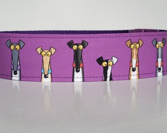 They Do Stare on purple 40mm Full Martingale Collar by Richard Skipworth , Greyhound, saluki, whippet , lurcher .