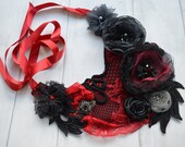 Statement lace necklace, Black and Red choker, Gothic jewellery, Tattered fabric collar, Bib necklace, Statement jewellery, Marie Antoinette