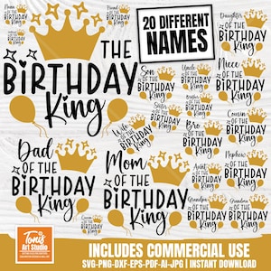 Geburtstag König svg Bündel, Familiengeburtstag svg, Geburtstagshemd svg, Mama, Papa, Opa, Geburtstagskrone, Geburtstagskind svg, png, Herrenhemden