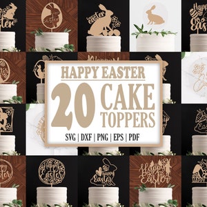 Lot de décorations de gâteau de Pâques SVG | Ensemble SVG de Pâques | Joyeuses Pâques Svg | Lapin de Pâques Svg | Oeuf de Pâques Svg | Fichiers de Pâques découpés au laser | Cricut