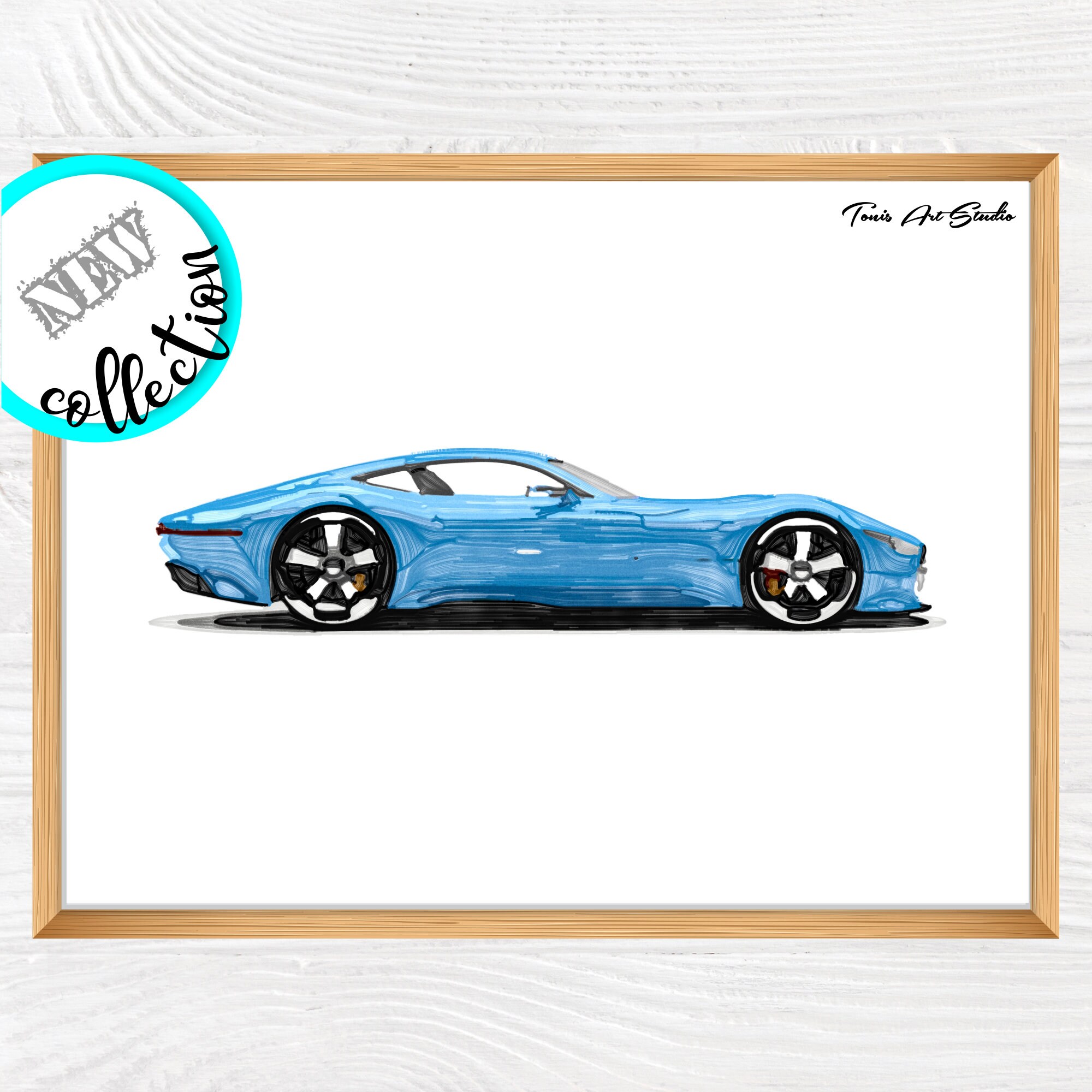 Car wall decor, Blue modern car, Car printable art, Transportation