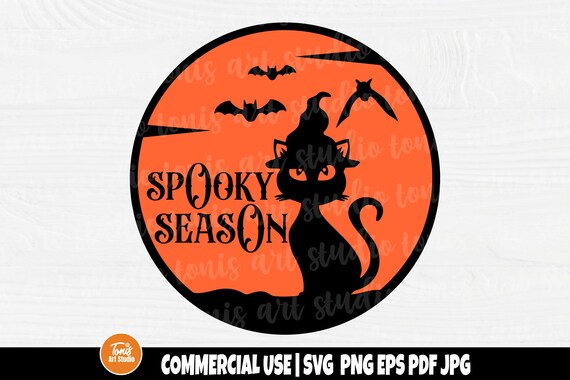 Spooky Season SVG - Black Cat SVG - Halloween Svg - Spooky Svg - Halloween Cut File - Cricut - Silhouette - Commercial License Included