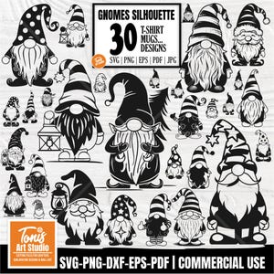 Christmas Gnomes SVG bundle | Gnome clipart SVG | Silhouette Cut Files | 30 designs | Commercial Use