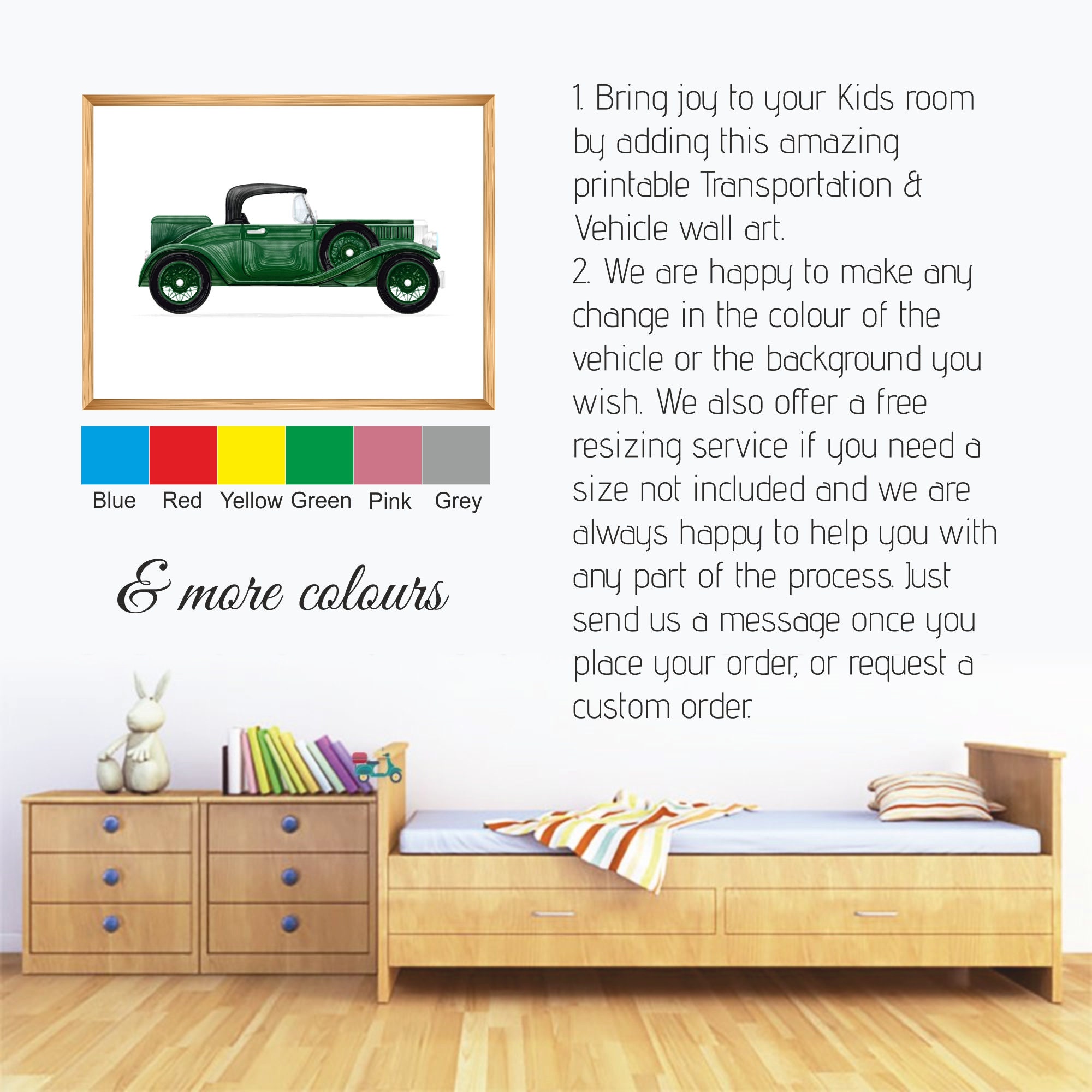 Vintage car wall decor | Retro car print | Transportation decor