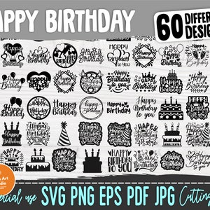 Gelukkige verjaardag SVG-bundel | Taarttopper Svg, Png | Grappige verjaardagscitaten | 60 ontwerpen | Cricut, silhouet snijden bestanden | Verjaardagsfeestje SVG