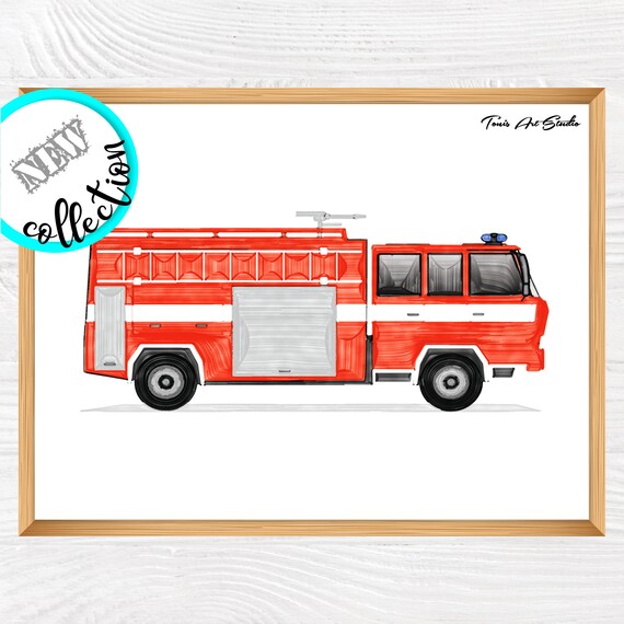 Firetruck Wall Decor Fire Truck Watercolor Printable Art Firetruck Print Boy Room Decor Firetruck Wall Art Kids Bedroom Decor