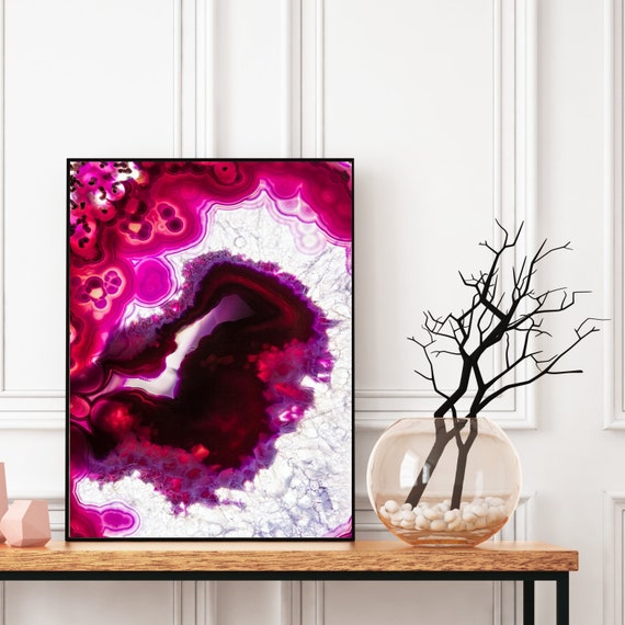 Agate Wall Art, Digital Download, Natural Pink Agate Photography Print, Modern Art, Abstract Wall Art, Colourful art, Geode Poster.