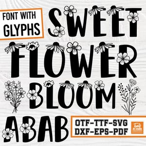 Blumen Schrift SVG, Otf, Ttf | Süße Blumen | Frühling Schriftart | Blumen Buchstaben zwart | Elegante Blumenschrift | Blumen Glyphs