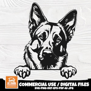German Shepherd Svg - Police Dog Svg - Dog Breed Svg - Peeking Dog Svg - Png Sublimation - Clipart - Vector - Cricut - Silhouette Cut Files