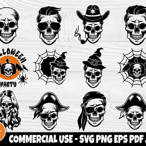 Skull SVG Bundle, Pirate Skull, Halloween Skulls