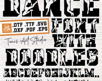 Dance Font SVG: Varsity Doodles Alphabet (Digital Download)