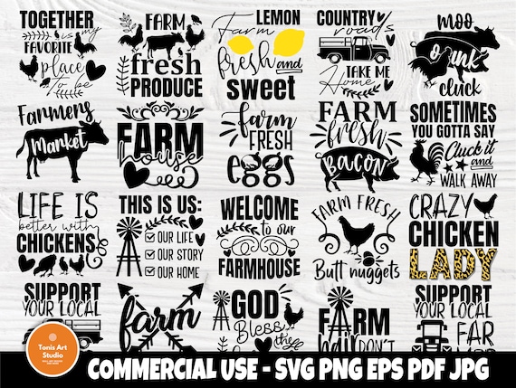 Farmhouse SVG Bundle - Farm Fresh Svg - Chicken Lady Svg - Farmhouse Saying - Pig Farmer Svg - Cricut - Silhouette Cut File - COMMERCIAL USE