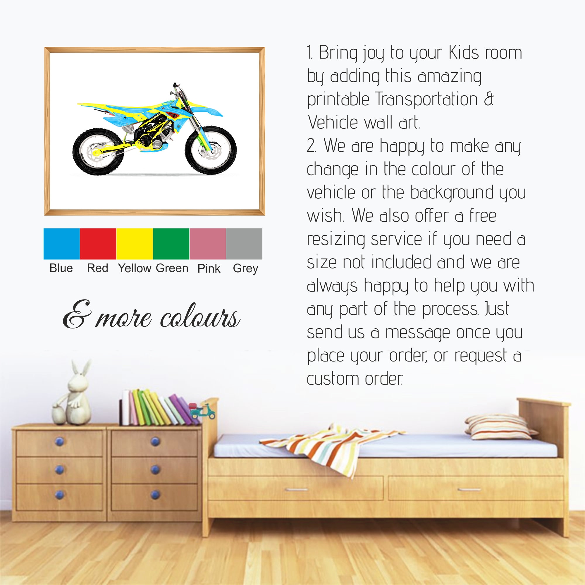 Dirt bike wall art | Transportation art | Motorbike wall art | Boy room