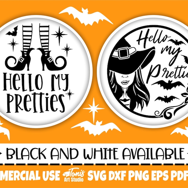 Hello My Pretties SVG, Halloween Round Sign Design