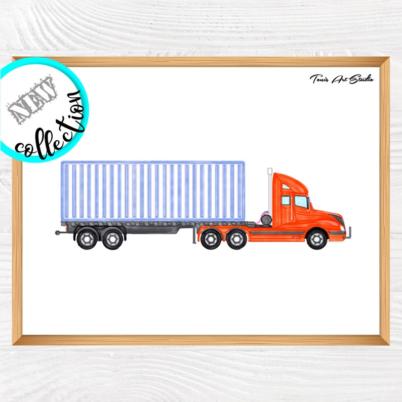 Semi truck watercolor Truck wall decor Printable art Etsy