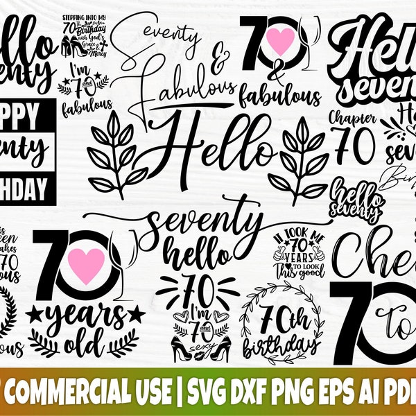 70th Birthday SVG, Seventy Svg, Hello 70 Svg, Png