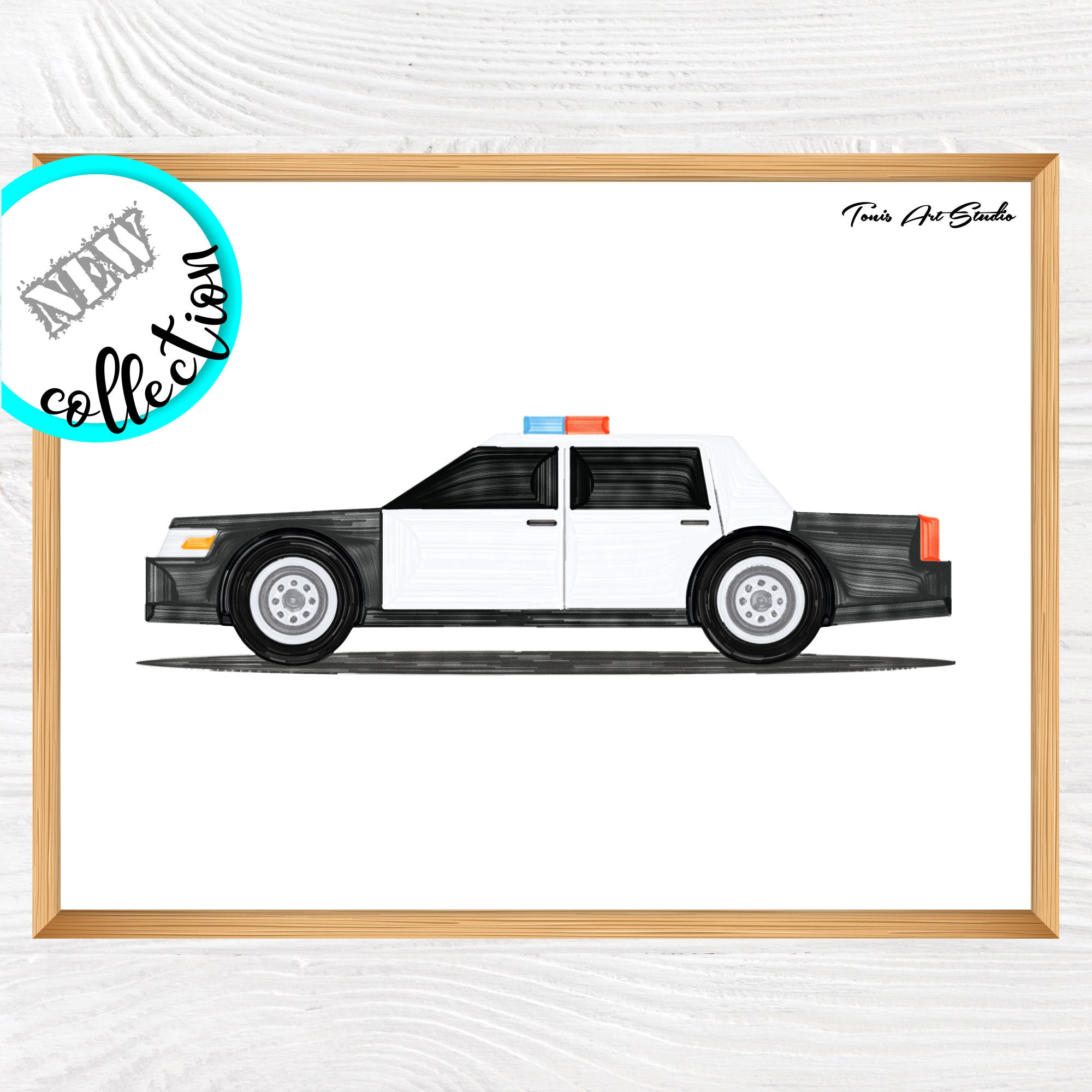Police Car Print Watercolor Art Police Car Wall Decor Printable Art Police Car Wall Art Kids Bedroom Art Kid Decor Vehicle Art