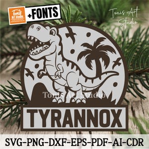 Dinosaur Name Sign SVG, Dinosaur Laser Cut File, Glowforge Svg, T-Rex Name Sign, Dino Nursery Decor, Vector Files, Cricut, Silhouette