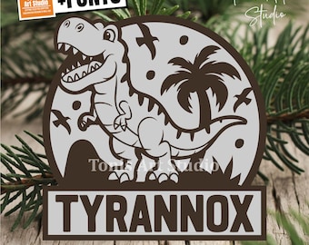 Dinosaurienamnskylt SVG, T-Rex barnrumsdekor (digital nedladdning, typsnitt ingår)