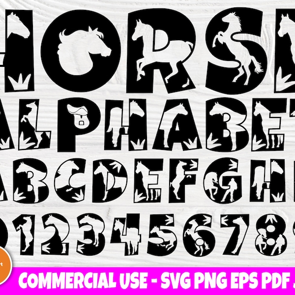 Polices SVG cheval, alphabet animal, monogramme cheval