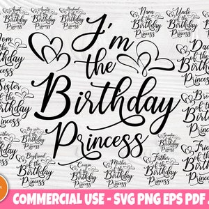 Pacote Svg de Princesa de Aniversário | Princesa Camiseta Svg | Svg de festa de aniversário correspondente