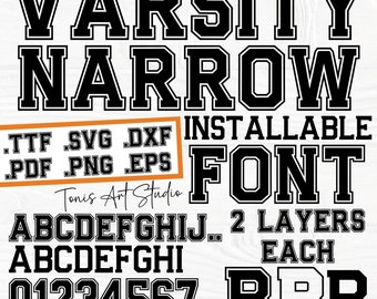 Varsity Font SVG: Narrow Outline Letters, College Style (Digital Download)