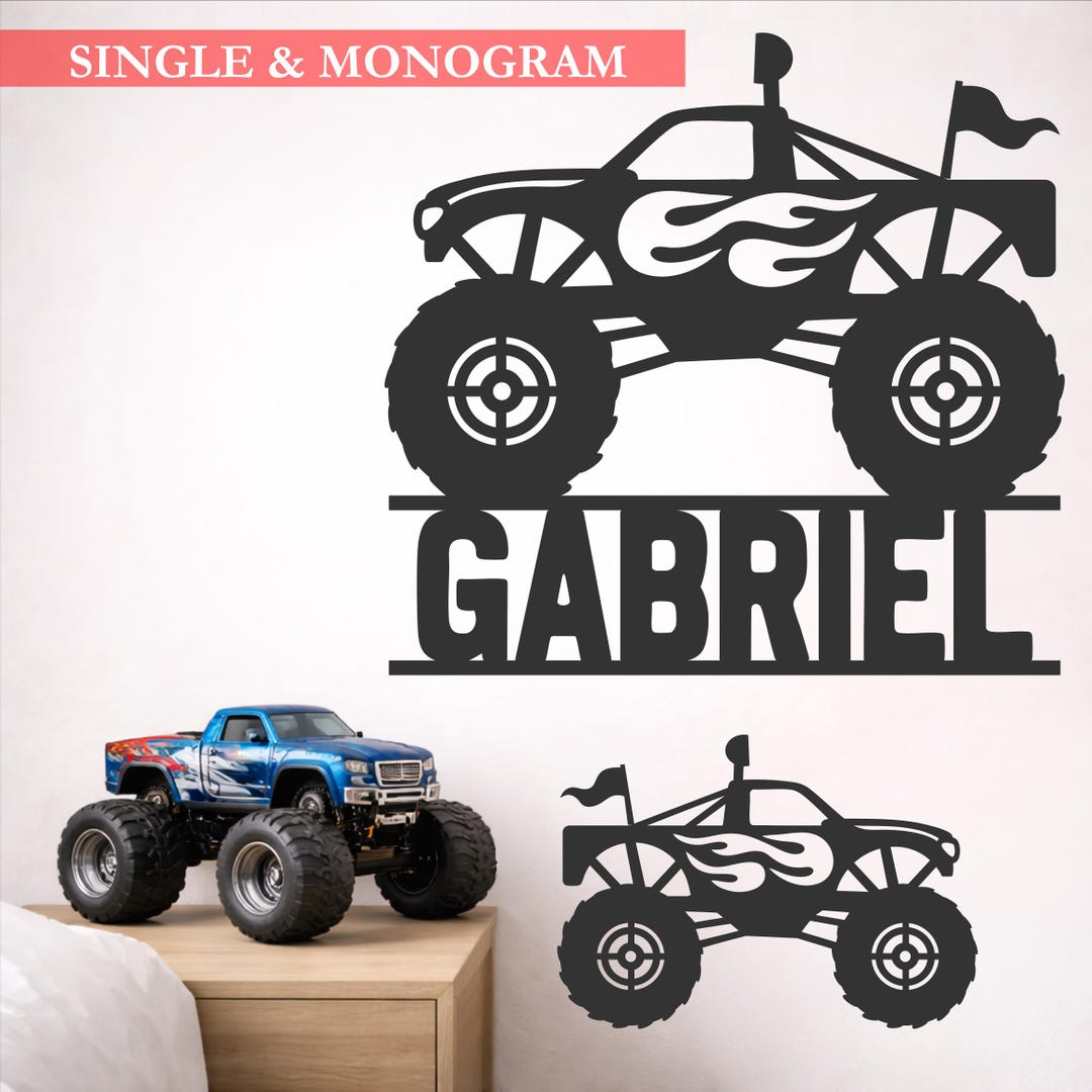 Monster Truck Monogram SVG, Kids Room Decor, Laser Cut File (digital ...