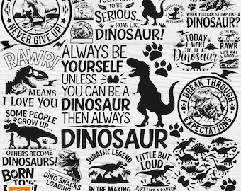 Pakiet Dinosaur SVG: 20 projektów dinozaurów, T-Rex, zabawne cytaty (do pobrania w wersji cyfrowej)