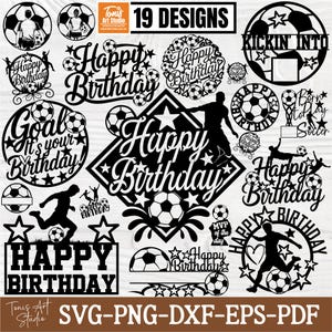 Fußball Geburtstag SVG Bundle | Alles Gute zum Geburtstag svg, png | 20 Fußball-Kuchen-Topper | Laser Cut Dateien | Geburtstag Fußball Designs | Digitaler Download