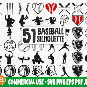 Baseball Bundle SVG | Sylwetki baseballowe | Piłka baseballowa SVG | Wektor baseballowy | Kij baseballowy SVG
