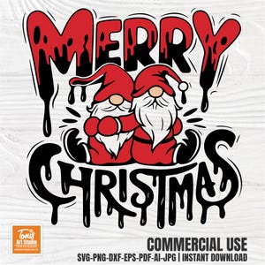 Feliz Navidad SVG / Gnomo navideño Svg / Letras goteantes / Gnomos lindos / Camiseta navideña divertida / Svg festivo / Gnomos PNG DXF