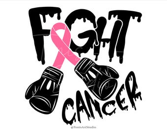 Fight Cancer Svg, Breast Cancer Shirt, Cancer Ribbon Svg Cut Files, Boxing Gloves