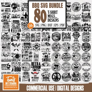 Barbecue SVG Bundle, Dad Bbq Grill zwarts svg, 80 T-Shirt-Designs