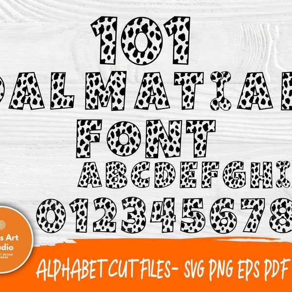 Dalmatian Font SVG | 101 Dalmatian Alphabet | Dalmatians Letters | Dalmatian Numbers | Stencil Font | Cut Files for Cricut and Silhouette