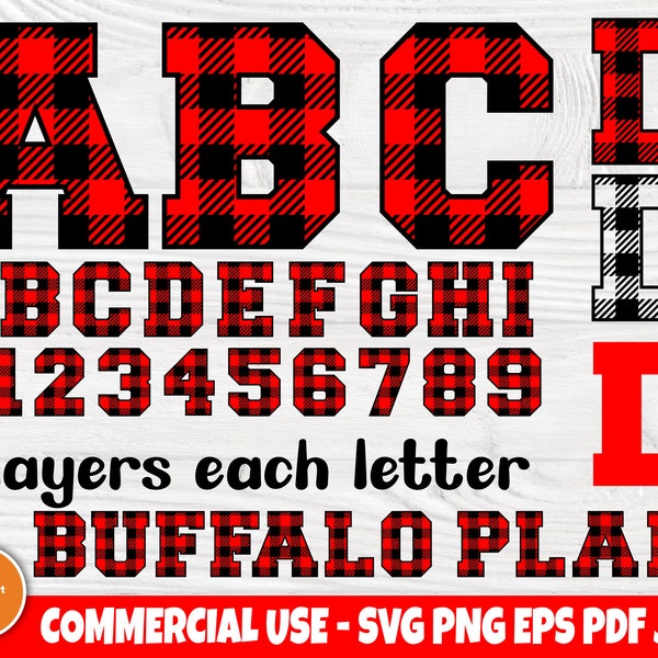 Buffalo Plaid SVG Fonts, Alphabet Clipart, Plaid Letters & Numbers, Buffalo Plaid Monogram Svg, Silhouette Cut Files, Svg Files for Cricut