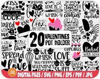 Valentine pot holder svg bundle | baked with love svg | valentines baking crew svg