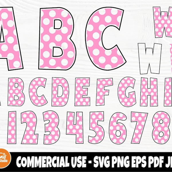 Polka dot SVG cut files, Alphabet svg, Monogram font svg, Pink polka dot letters and numbers