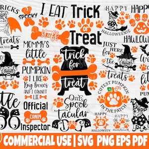 Hond Halloween Bandana SVG-bundel - Pumpkin Paw Print - Cut Files - 20 grappige ontwerpen - Digitale download - Commerciële licentie inbegrepen