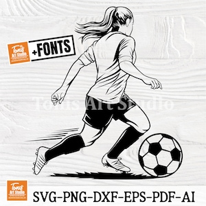 Soccer Girl SVG | Soccer Girl Outline | Soccer Player Svg | Sports Clipart | Football Vector