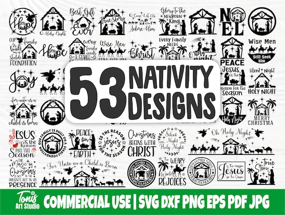 Nativity Scene SVG Bundle, Christmas Svg, Png, Dxf