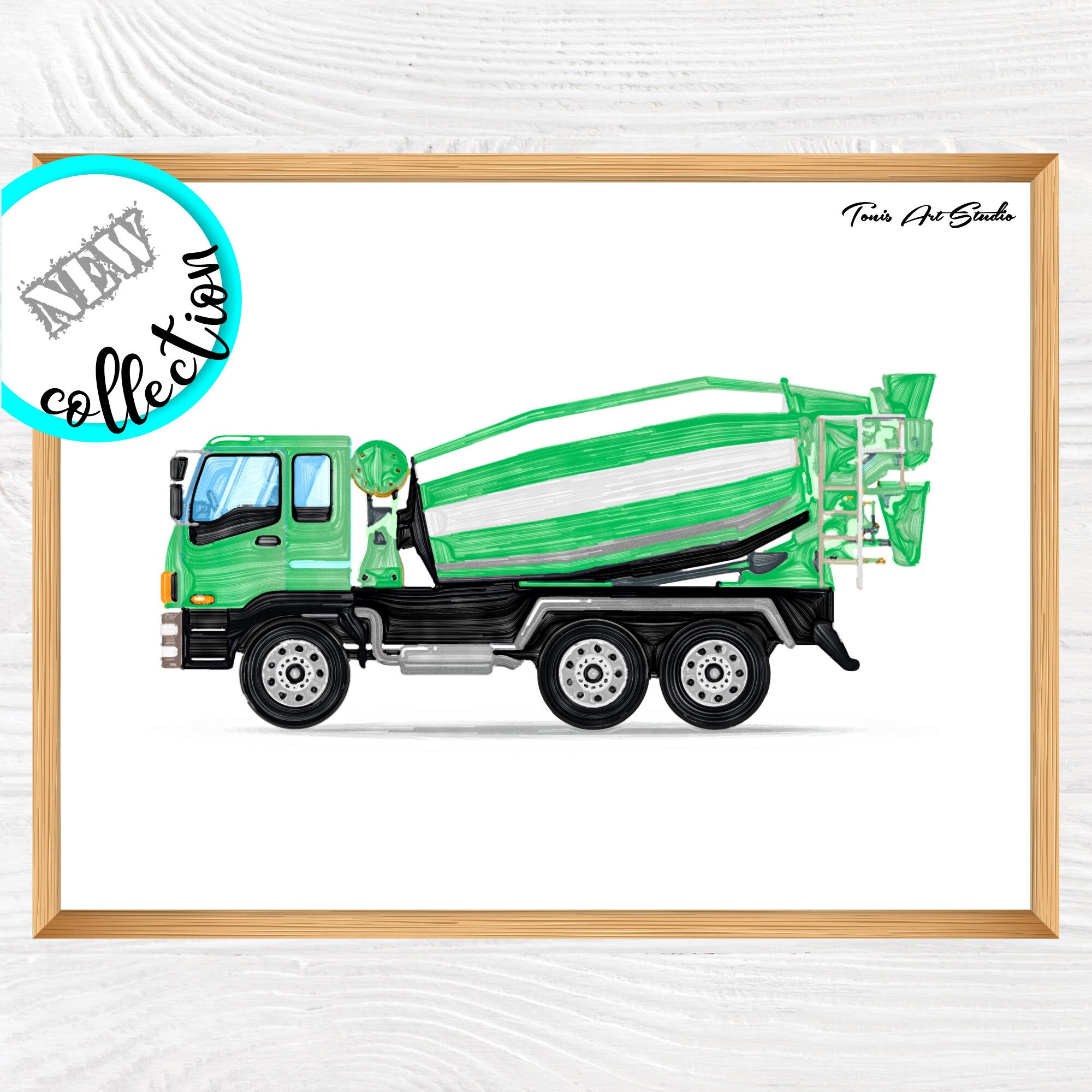 Cement Truck Wall Art Green Vehicles Toddler Room Decor Etsy