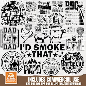 Ensemble barbecue SVG pour la fête des pères | Citations drôles de grillades, citation barbecue svg, png dxf, modèles de fumeur, téléchargement immédiat