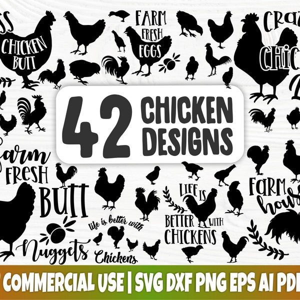 Chicken SVG Bundle | Funny Chicken Svg | Farm Svg | Rooster Clipart | Farmhouse Cut Files | Hen Svg | Chicken Silhouette