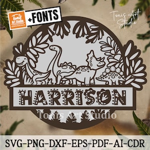 Dinosaur Name Sign SVG: Dino Nursery Decor Laser Cut Template (Digital Download)