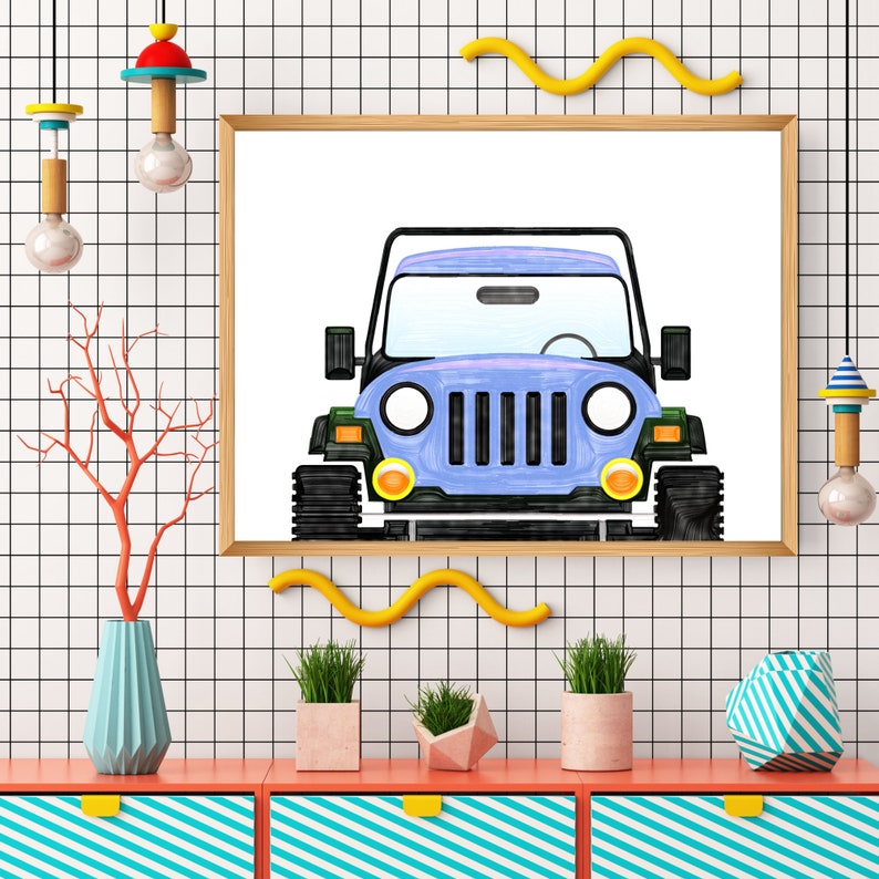 Blue Jeep Print Jeep Wall Art Toddler Room Decor Jeep Etsy