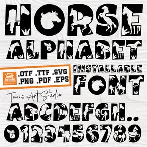 Pferdeschrift SVG | Western Horse Alphabet Buchstaben | Montierbare Schriftart OTF TTF