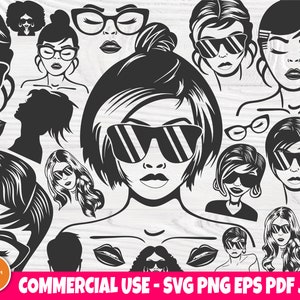 Pacchetto SVG donna, labbra Svg, capelli Svg, donne nere