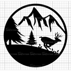 Deer Scene SVG PNG DXF, Wildlife Svg, Deer Svg Cut File, Hunting Svg, Mountain Svg, Forest Svg