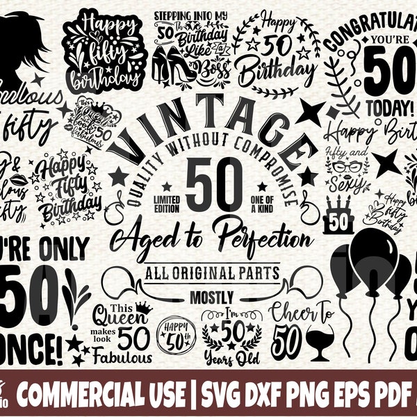 50th Birthday SVG, Fifty Svg, Hello 50 Svg, Dxf